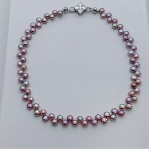 X811 Handmade High Quality Freshwater Pearl Lace Style Necklace Metallic Luster